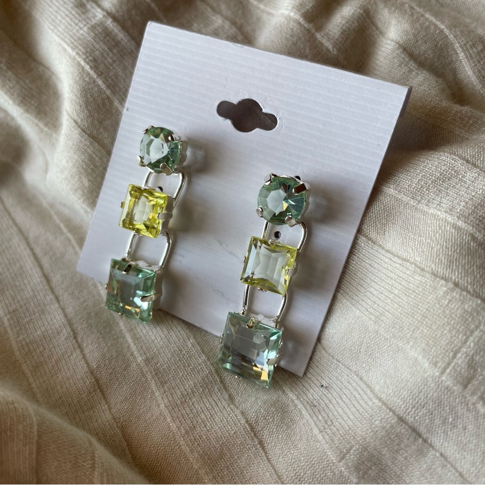 Silver and Green Dangle Earrings
